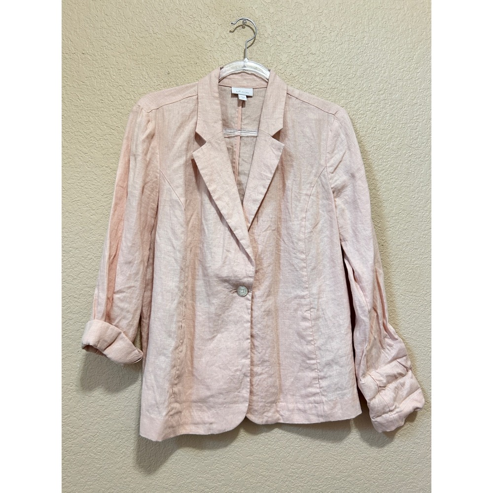 J. Jill Size M Love Linen Blazer Peach Pink Single Button Coastal Minimalist